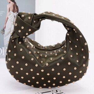 Satin Metal Studded Hobo Bag